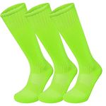 Marchare Boys Soccer Socks Toddler Football Socks 10-16 YearsKnee High Solid Sports Socks For Boys Girls Green 3 Pairs