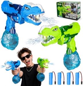 2 Pack Electric Water Gun for Kids Adults, Dinosaur Automatic Squirt Guns with LED Flash & Sound, 26-32FT Long Range Rechargeable Water Pistol Set for Outdoor Summer Pool Beach Party