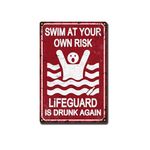 Tin Sign Painting Swim At Your Own Risk Pool Sign,No Lifeguard On Duty Sign,Rust Free, Reflective, Weatherproof and Fade Resistant for Swimming Pool Beach Water Park Decor Outdoor 8.00" x 12.00" Tin Painting