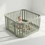 Venture All Stars Baby Playpen - Large Plastic Playpen for Baby and Toddlers with Free Mat, Sturdy Lockable Door, Push-Fit Assembly, Rounded Edges, Indoor & Outdoor Play Pen - Green