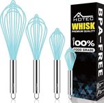 HOTEC 4 Pieces Silicone Whisks Set, Wire Balloon Whisks Egg Beater, Non-slip Handle Whisk for Non-stick Cookware Perfect for Cooking, Stirring, Beating and Blending (Blue)