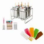 Yosoo Ice Lolly Mold Stainless Steel Popsicle Mold Ice Cream Mould with Stainless Steel Stick Holder Base Lolly Maker Set Ice Pop Mold DIY Ice Cream Mould Maker Freezer Set of 6