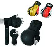 EVO Maya Hide Leather MMA Grappling Gloves UFC Cage Fighting Sparring Glove Training (Black & Red, Medium)