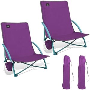 NORTHROAD 2 Pack Low Folding Beach Chair,Portable Lightweight Lowback Sling Chair, Outdoor Low Seat Camping Chair w/Cup Holder & Carry Bag for Sand Camping Lawn Picnic Festival,Purple