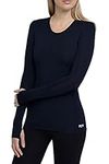 TCA Women's Stamina Long Sleeve Lightweight Running Top with Zip Pocket and Thumbholes - Night Sky, M