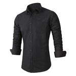 Beninos Mens Regular Fit Solid Point Collar Dress Shirt (CD01 Black, L)