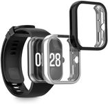 kwmobile Case Compatible with Xiaomi Redmi Watch 4 Case - 2X TPU Silicone Fitness Tracker Cover - Black/Silver