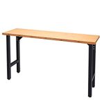 Goplus 65" Bamboo Top Work Bench, Heavy-Duty Steel Garage Workbench Triangle Reinforcement Work Table Hardwood Workstation, Easy Assembly