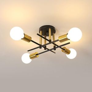 Riserva Lustre Sputnik Industriel, 4 Lumières Plafonnier Or, E27 Lampe de Plafond Vintage en Metal pour Salon, Salle à Manger, Chambre à Coucher, Café, Couloir (Sans Ampoules)