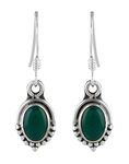 Abhooshan Pure 925 Sterling Silver Handmade Dangler Hanging Earrings with Precious Stone for Girls and Women Stylish Birthday Anniversary Gift for Sister Bhabhi Wife Mother Friend (Green Onyx)