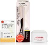 Feather - Standard Styling Razor Kit – Ergonomic 7.25 inch Black Razor Handle, 11 Guarded Replacement Blades & Metal Disposable Case – Japanese Stainless Steel - Made in Japan