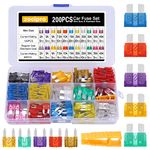 Zocipro 200Pcs Car Fuses Assorted, 120 Mini Blade Fuse +80 Standard Car Fuse+1 Fuse Puller, Replacement Kit For Car Boat Truck SUV (2A 3A 5A 7.5A 10A 15A 20A 25A 30A 35A 40A)