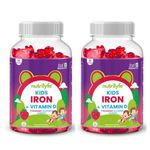 Nutrilyfe Iron & Vitamin D Gummies | Strawberry Flavoured Multivitamin Gummy for Kids | Promotes Energy,Growth,Immunity & Bone Health | Improves Haemoglobin | 60 Bear-Shaped Chewable Gummies