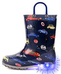 OUTEE Toddler Boys Rain Boots Little Kids Baby Light Up Printed Waterproof Mud Shoes Blue Police Firefighters Lightweight Rubber Adorable with Easy-On Handles Non Slip (Size 9,BLue)