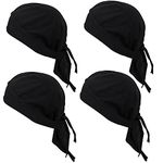 Gbateri 4 PCS Head Wraps Dew Rag Cycling Skull Caps Beanie Cap, Do Rags Motorcycle Helmet Liners Pirate Hats Durag Bandanas- Black