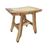EcoDecors Satori Teak Wood Shower Shaving Foot Rest Stool Natural Rustic Finish - 10" D x 14" W x 15" H