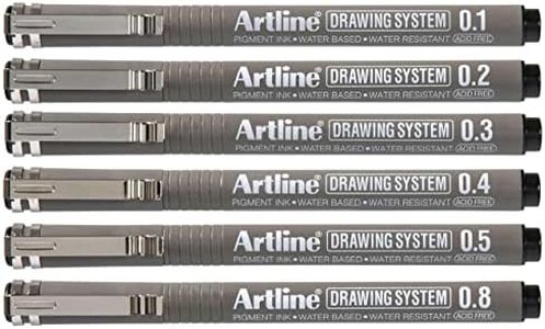 Artline 300, 123046, Drawing System Pen, 6 Nib Sizes, 0.1, 0.2, 0.3, 0.4, 0.5, 0.8mm, Black, 6 Pack