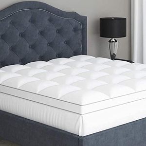 Full Size Mattress Topper Pillow Top, Cooling Mattress Topper with Optimum Thickness, 100percent Cotton Fabric with Down-Like Fill, Fitted Style Skirt for Snug Fit