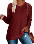 Zeagoo Long Sweatshirts for Women Casual Loose Fitting Tops Hide Belly Long Sleeve Tops for Women Fall Warm Shirt Casual, Burgundy S