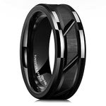 King Will Classic Mens 8mm Black Tungsten Carbide Wedding Band Brick Pattern Brushed Finish Engagement Promise Rings Oblique Brick Pattern Groove Tungsten Ring 10.5