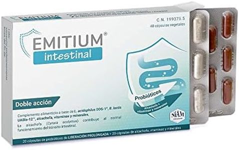 Probioticos Colon Irritable | Probióticos y Prebióticos Intestinales | Alcachofa, Zinc y Vitaminas | Alivio Intestino Irritable, Diarrea, Gases y Flora Intestinal | 40 Cápsulas | EMITIUM Intestinal