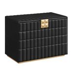 SONGMICS HOME ANAH Collection - Stackable Jewelry Box with Mirror, 4-Tier Jewelry Storage Organizer, PU Surface with Stitching, Floating Effect, 6.7 x 11 x 8 Inches, Gift Idea, Ink Black UJBC181B01