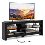 CASART TV Stand Cabinet for TVs up to 60", 140cm Corner TV Unit with Power Outlet & Open Shelves, Modern Media Entertainment Center TV Table for Living Room Bedroom (Black)