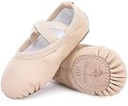 Ballet Shoes Leather Ballet Flats Split Sole Dance Slippers for Girls Toddlers Women Beige 8 UK Child (25 EU)