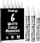 Chalkola White Chalk Pens - White Dry Erase Liquid Chalk Pens for Chalkboard, Blackboard, Window, Bistro, Car Glass, Board, Signs - Variety Pack of 6 - (2x) 1mm, 3mm & 6mm