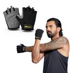 Boldfit Gym Gloves for Men Workout Unisex Cushion Hand Gloves for Gym for Men for Cycling, Weightlifting, Workout Comfortable Fit Bike Riding, Cycling Handgloves - Coregrip Black Grey M