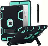 iPad 2 Case,iPad 3 Case,iPad 4 Case, AICase® Kickstand Shockproof Heavy Duty Rubber High Impact Resistant Rugged Hybrid Three Layer Armor Protective Case with Stylus for iPad 2/3/4 (Black+Mint Green)