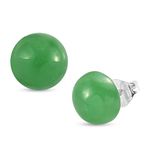 TJC Green Jade Stud Earrings for Women 925 Sterling Silver,