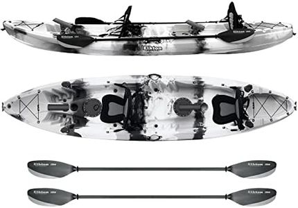 Elkton Outdoors Hard Shell Fishing Tandem Kayak, 2 or 3 Person Sit On Top Kayak Package with 2 EVA Padded Seats, Includes 2 Aluminum Paddles and Fishing Rod Holders (Grey)