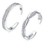 JeryWe 2 Pcs Sterling Silver Toe Rings for Women Teen Girls Adjustable Knuckle Band Toe Rings CZ Twist Stylish Summer Beach Open Toe Ring Foot Jewelry Set