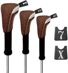 Andux 3pcs/Set Nylon Golf Wood Club Head Covers 460cc Driver Covers Long Neck Brown