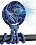 Stroller Fan, Portable Fan, Battery Powered Baby Clip On Fans, 3 Speeds Personal Cooling Fan with Rotatable Handheld for Car Seat Crib Bike Treadmill, Blue