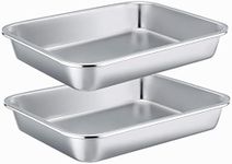 E-far Stainless Steel Sheet Cake Pan Set of 2, 10.6 x 8.3 x1.7 Inches Small Brownie Baking Pan, Rectangular High-Sided Cookie Sheet Pan Fit for Toaster Oven, Non-Toxic & Heavy Duty, Dishwasher Safe