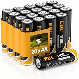 EBL 1100mAh Solar AA Batteries for Outdoor Solar Lights Garden Lights Household Devices, Pre Charged AA Rechargeable Batteries 1.2V High Performance Solar Battery (Pack of 20)