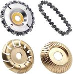 4PCS Wood Grinding Wheel for 4" or 4 1/2" Angle Grinder, 12 Teeth Wood Shaping Disc, Circular Saw Blade with Replacement Chain for Woodworking Cutting, Carving, Shaping and Sanding Grinding Wheel