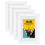 EGOFINE 6x4 Photo Frames Set of 4,Solid Wood Frames with Acrylic Glass,Matted for 3.5x5/4x6 inch Picture,6x4 Picture Frames for Tabletop and Wall Mounting,10x15cm Small frames for Printing,White