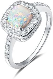 Carleen Created Opal Ring 925 Sterling Silver October Birthstone Cubic Zirconia CZ Halo Engagement Wedding Ring Fine Jewelry Gift for Women, Size 4.5