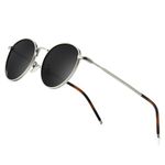 SUNGAIT Round Vintage Polarized Sunglasses Classic Retro Metal Frame Sunglasses Circular for Women Men(Silver Frame/Polarized Gray Lens)-SGT059YKHUUK