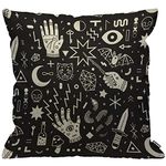 HGOD DESIGNS Magical Witchcraft Cushion Cover,Hand Eyes Moon Skull Cat Bat Snake Dagger Mushroom Key Throw Pillow Case Home Decorative for Living Room Bedroom Sofa Chair 18X18 Inch Pillowcase 45X45cm