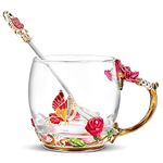 Gifts for Women Her Girlfriend Glass Tea Cup Christmas Gifts Flower Coffee Cup Mug with Handle Stocking Stuffers for Women Birthday Gifts Cadeau Femme