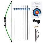 iMay 45" Recurve Bow and Arrows Set Outdoor Archery Beginner Gift Longbow Kit with 9 Arrows 4 Target Face Paper 18 Lb for Teens (Green)