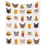 Cat Throw Blanket for Boys Girls, Soft Cat Print Flannel Fleece Plush Blankets for Cat Lovers Gift, Fuzzy Cozy Warm Cute Blanket with Cats Hamburgers Pizza Pattern On It for Sofa Couch Bed, 130x150cm