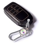 JVCV® Car Styling Soft Handmade Leather Key Cover Compatible with Toyota 3 Button Smart Key with Keychain (3 Button Smart Key, Black)