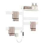 Swivel Heated Towel Rack, Wall Mounted Electric Towel Warmer Rack for Bathroom, 4 Square Bars Swivelable Towel Dryer with Tray, Towel Heater with Built-in Timer, for bathroom, Salons & Spas(G69-White)