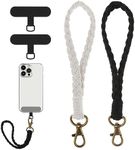 2 Pack Boho Phone Wrist Strap Handmade Macrame Mobile Phone Lanyard with 2 Pcs Phone Tether Tab, Anti Theft Lanyard for Phone Compatible with Most Smartphones for Women Men (1 Black, 1 White)