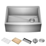 KRAUS Kore 27 Inch Farmhouse Apron Front Workstation 16 Gauge Stainless Steel Single Bowl Kitchen Sink with Accessories, KWF210-27